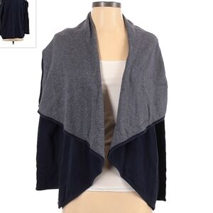 Talbots Ruana Colorblock Wrap Shrug Poncho Navy Grey Striped Women's XS Layer